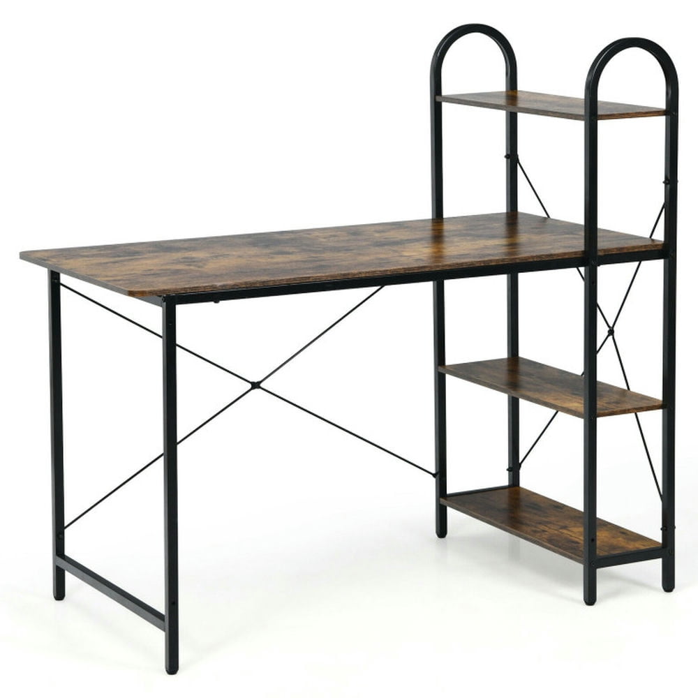 Demi Bonn 48" Reversible Computer Desk with Storage Shelf, Small Home Office Desk Study Writing Table, Rustic Brown