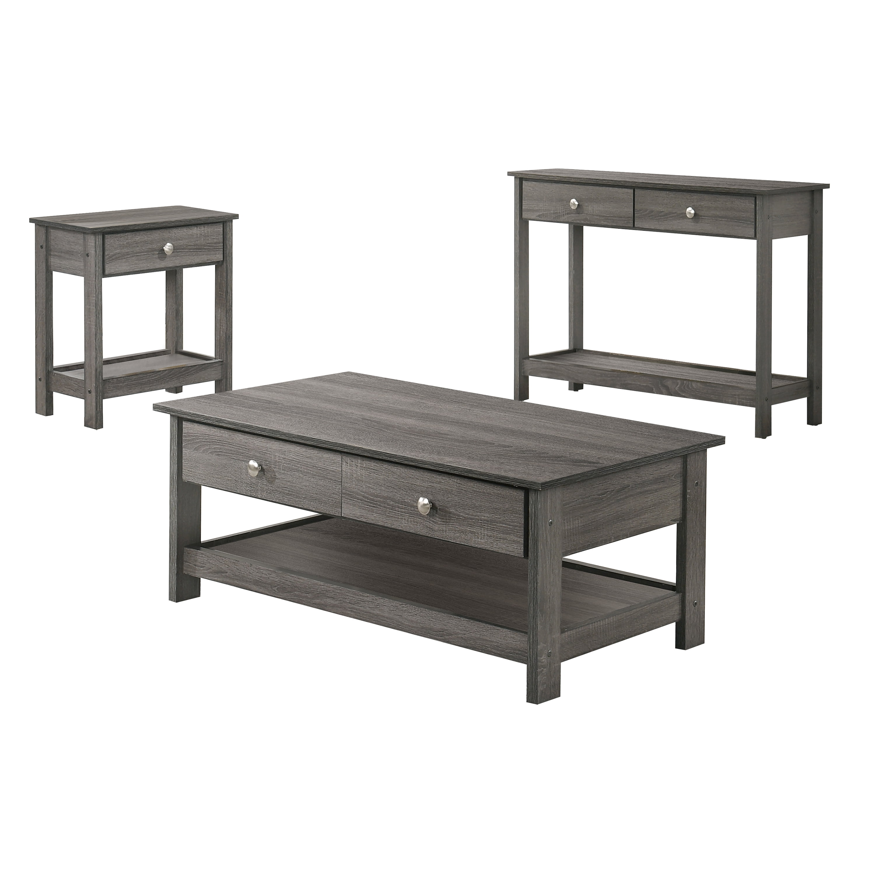 Furniture of America Manac Transitional Wood 3Piece Coffee Table Set, Gray