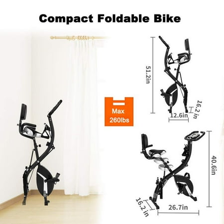 Folding Recumbent Exercise Bike, Foldable 3 Seat Positions Cycling Bikes, Stationary Bike with Anti-Slip Pedal and Shoe Strap, Exercise Bike Equipment with 8 Resistance Levels for Home, 260lbs,