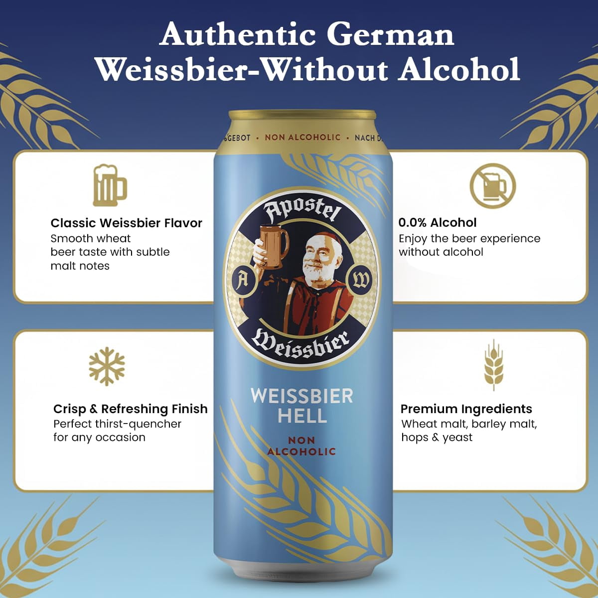 Apostel Weissbier Non alcoholic beer with smooth taste & crisp texture for casual sipping or gatherings- Alcohol Free Wheat Beer Ideal for Parties or Outdoor Events -3 Pack