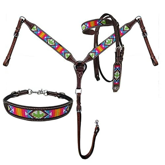 Showman Bright Beaded Southwest Cactus Design Headstall & Breast Collar Set