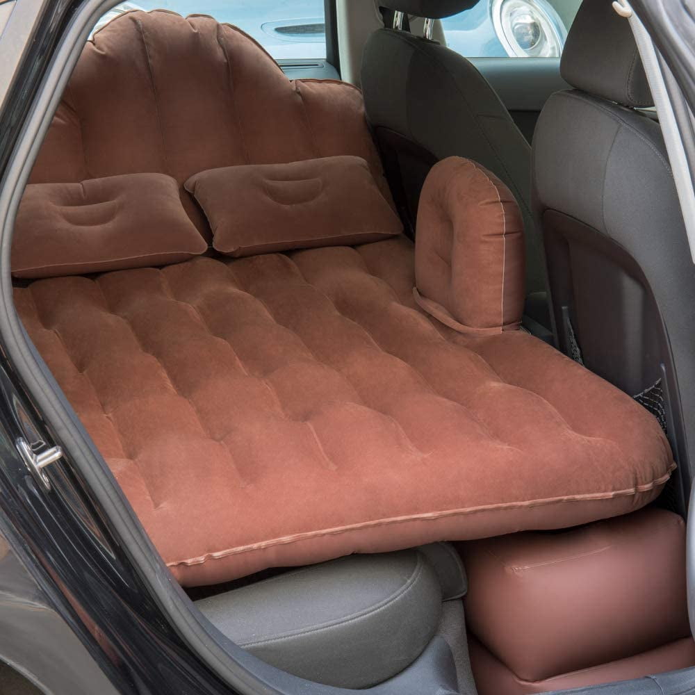 Inflatable Mattress Extended Couch with Motor Pump, Two Pillows Brown