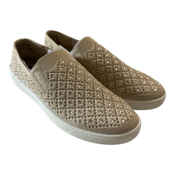 White Mountain Women's Knit Bling Slip On Comfortable Athletic Bottom Sneaker (Taupe Metallic, 9)