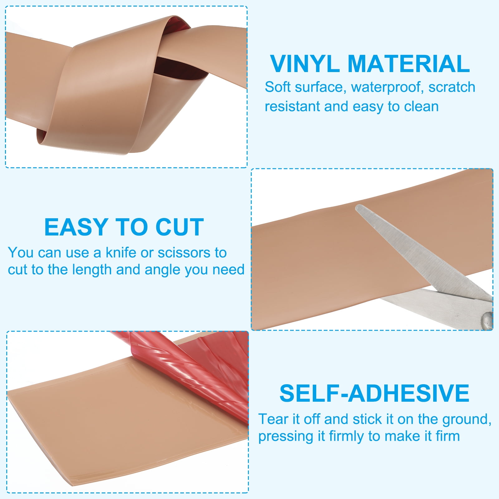 Uxcell Self Adhesive Floor Transition Strip Vinyl Flat Divider Flooring Brown 10 FT x 3"