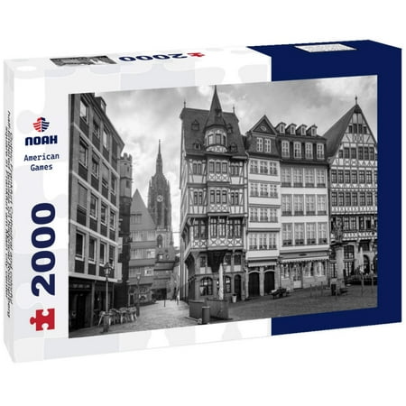 Noah Jigsaw Puzzle Gothic Frankfurt Cathedral and colorful half-timbered houses on historical Roemerberg square in Frankfurt am Main city center, Germany in black white 2000 pieces