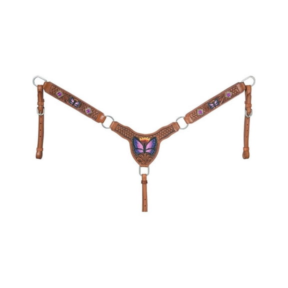 Silver Royal Breast Collar Butterfly Leather Hand Carved Brown 45-2625