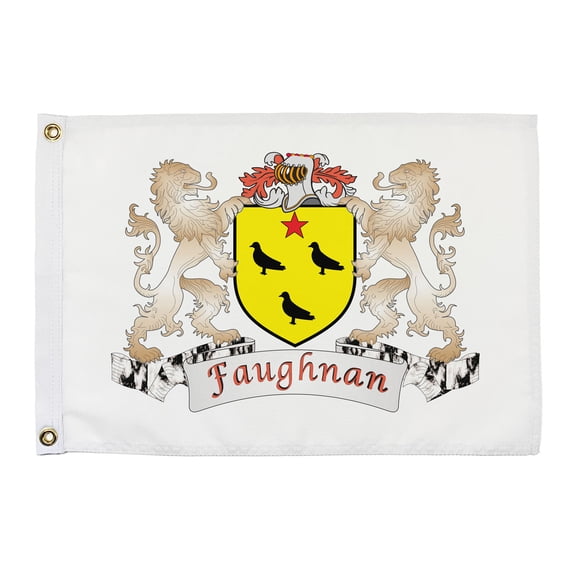 Faughnan Irish Coat of Arms Small White Flag - 16"x10.5" inches