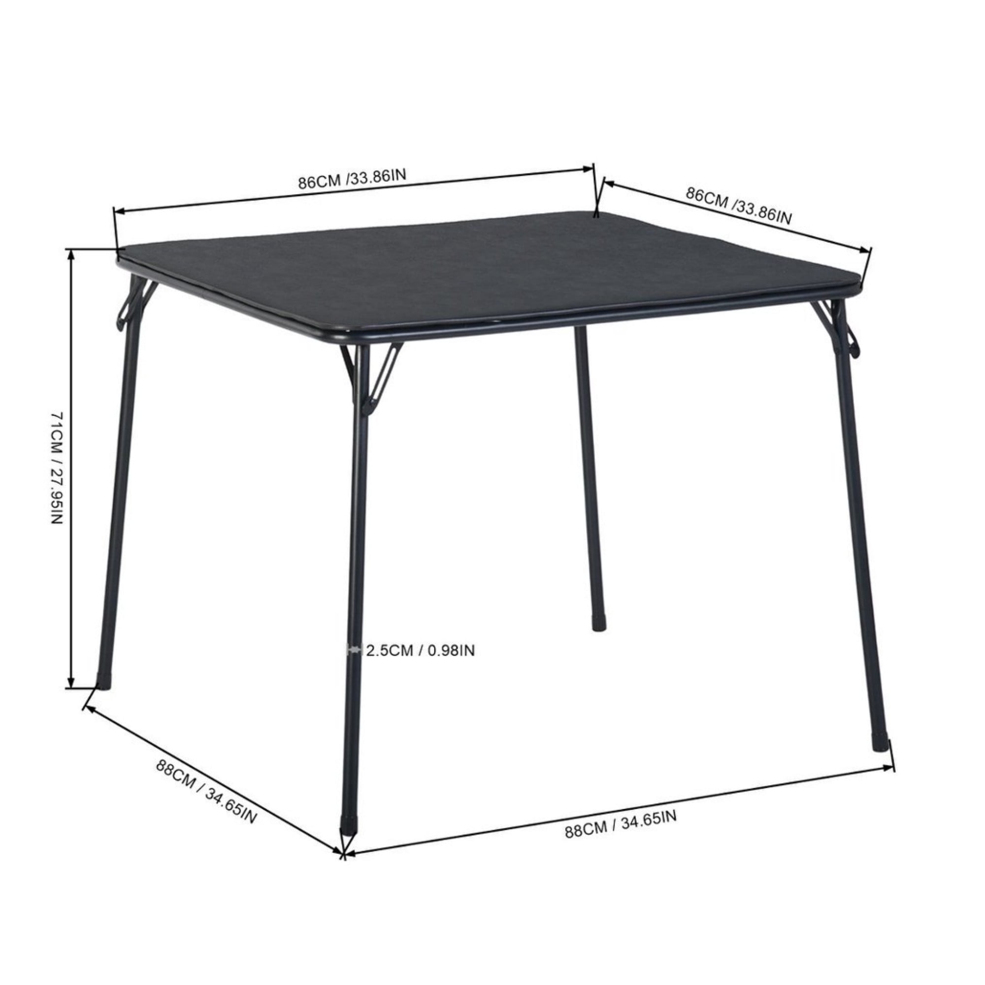 BSHTI 34" Square Folding Table – No Assembly Portable Card Table, PVC Top with Metal Frame, Indoor Outdoor Use for Dining Room, Living Room, Office & Camping, Black