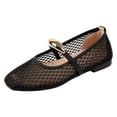 thumbnail image 4 of Rokment Metallic Gold Buckles Fishnet Ballet Flat Dress Shoes for Women Ladies Fashion Casual Mesh Square Toe Low Heels Business Office Work Slip on Loafers Summer Fall Black Size 7, 4 of 6