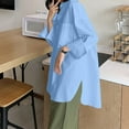 thumbnail image 4 of JGGSPWM Womens Button Down Plus Size Solid Top and Blouse with Pocket Split High Low Hem Tunic Pullover Lapel V Neck Cuff Long Sleeve Shirts Light Blue XXXL, 4 of 8