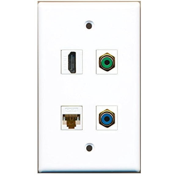 RiteAV - 1 Port HDMI 1 Port RCA Green 1 Port RCA Blue 1 Port Cat6 Ethernet White Wall Plate