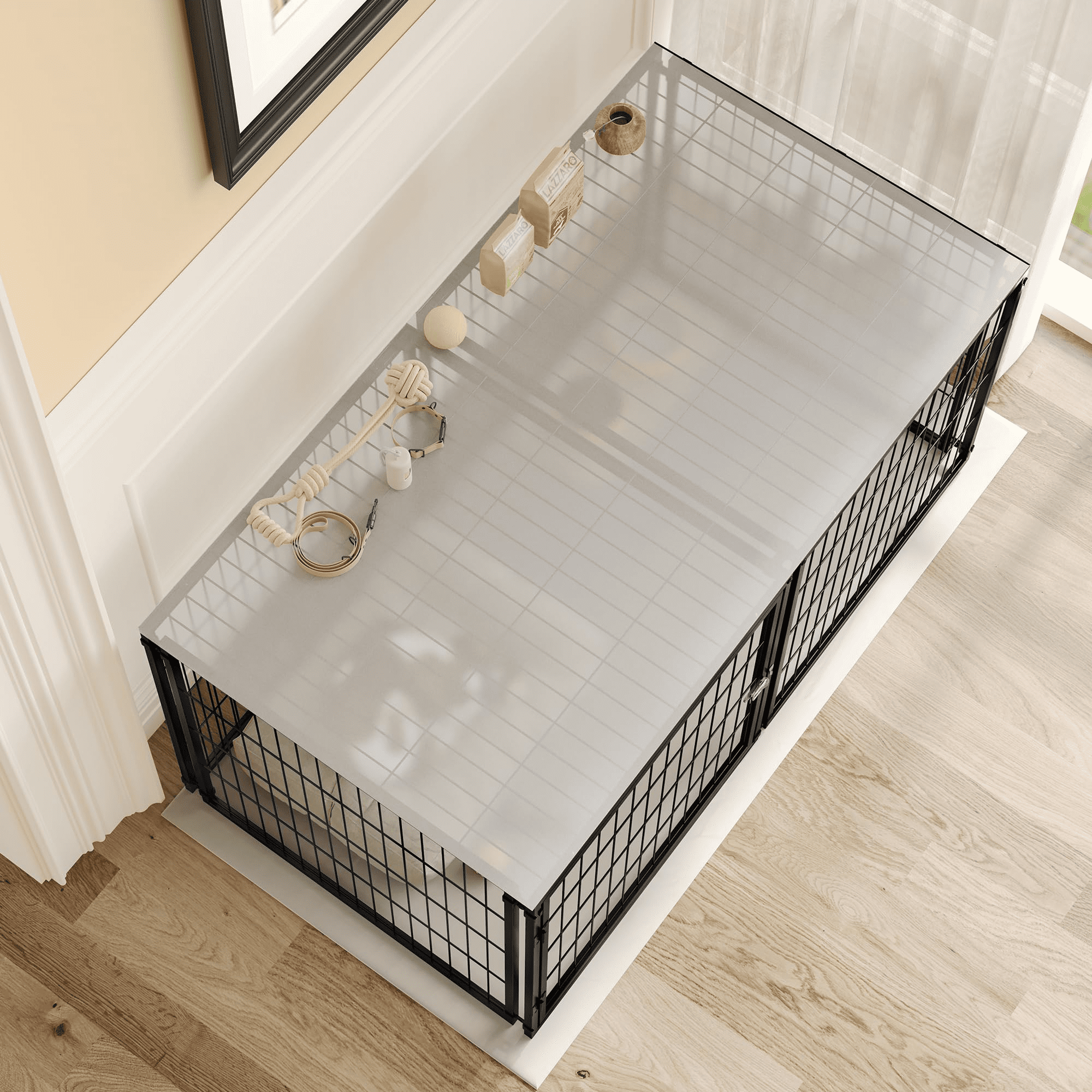 QNACPY Heavy-Duty Steel Dog Crate Furniture, 48" Metal Kennel Indoor,Extra Large Dogs Cage for Small/Medium/Large Dogs,End Table TV Stand,Black