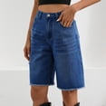 thumbnail image 5 of Oplxuo Women's Ripped Denim Bermuda Shorts, Stretchy Casual Summer High Waisted Loose Knee Lenght Jean Shorts with Pockets, 5 of 7
