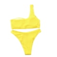thumbnail image 3 of up to 30% off up to 60% off Gifts Usmixi Womens Bikini Sets Knitted 2 Piece One Shoulder Swimsuits Bathing Suits Sleeveless Slash Neck Solid Swimwear Yellow S Up to 65% off, 3 of 6