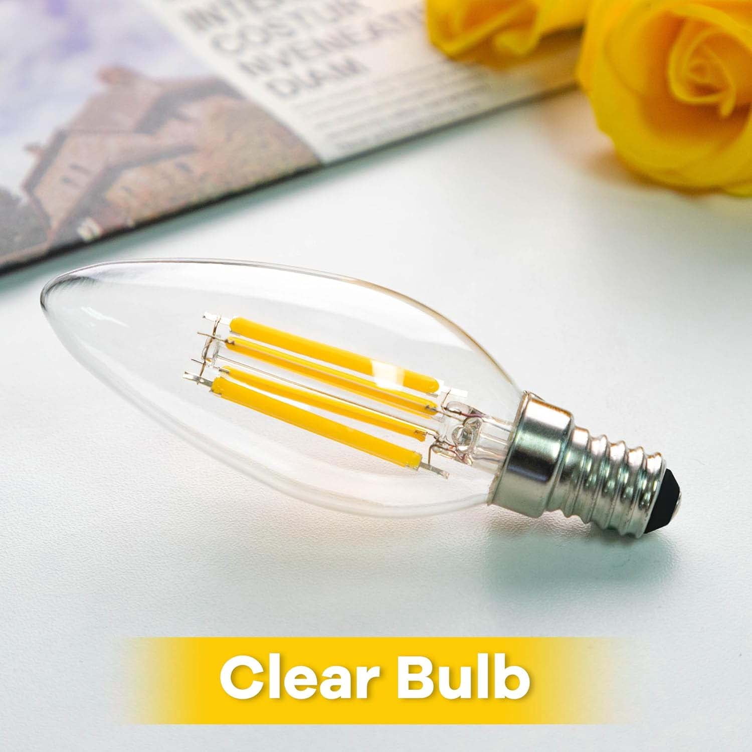 C35 Candelabra LED Light Bulb, E12 Base, 6W, 2700K Warm White, Dimmable, 10 Pack