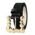 thumbnail image 2 of AI DEEBLUE Women's Belt - Black Genuine Leather Belt with Gold Beaded Statement Buckle, 2 of 7