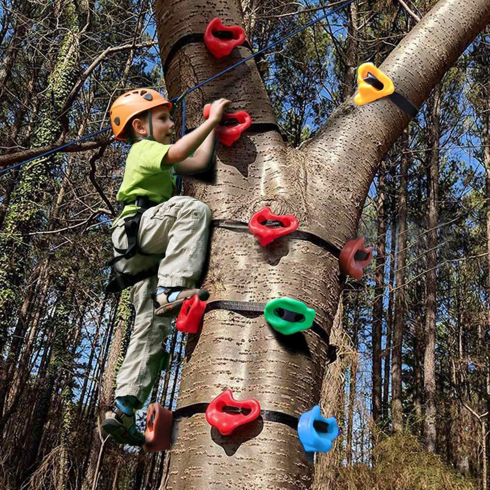 Newtion 8 Ninja Tree Climbing Holds for Kids Adult Climber Climbing Rocks with 4 Ratchet Straps for Outdoor Ninja Warrior Obstacle Course Training Playground Equipment