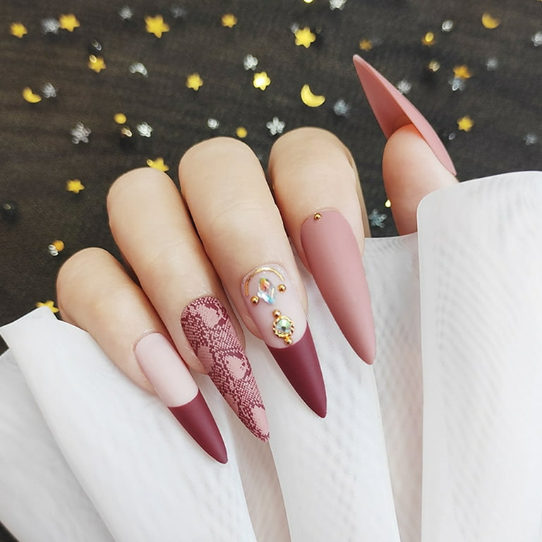 24pcs Crystal Artificial Nail Long Rhinestone Fake Nail Full Cover