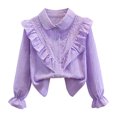 thumbnail image 3 of Povozer Back To School Outfits For Teen Girls Girls' Pure Cotton Shirt Stylish Long Sleeved Blouse With Ruffle Details For Spring Suitable Layer Or Standalone Top,Size 11-12 Years,Purple, 3 of 9