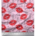 thumbnail image 1 of Soimoi Pink polyester Crepe Fabric Text,Eiffel Tower & Lips Women Decor Fabric Printed Yard 42 Inch Wide, 1 of 1