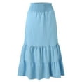 thumbnail image 6 of RYKJLWY Summer Skirts for Women 2024 Ladies Solid Color Pleated Stitching Elastic High Waist Hip Long Skirt Plus Size Maxi Skirt (Light Blue,L), 6 of 7
