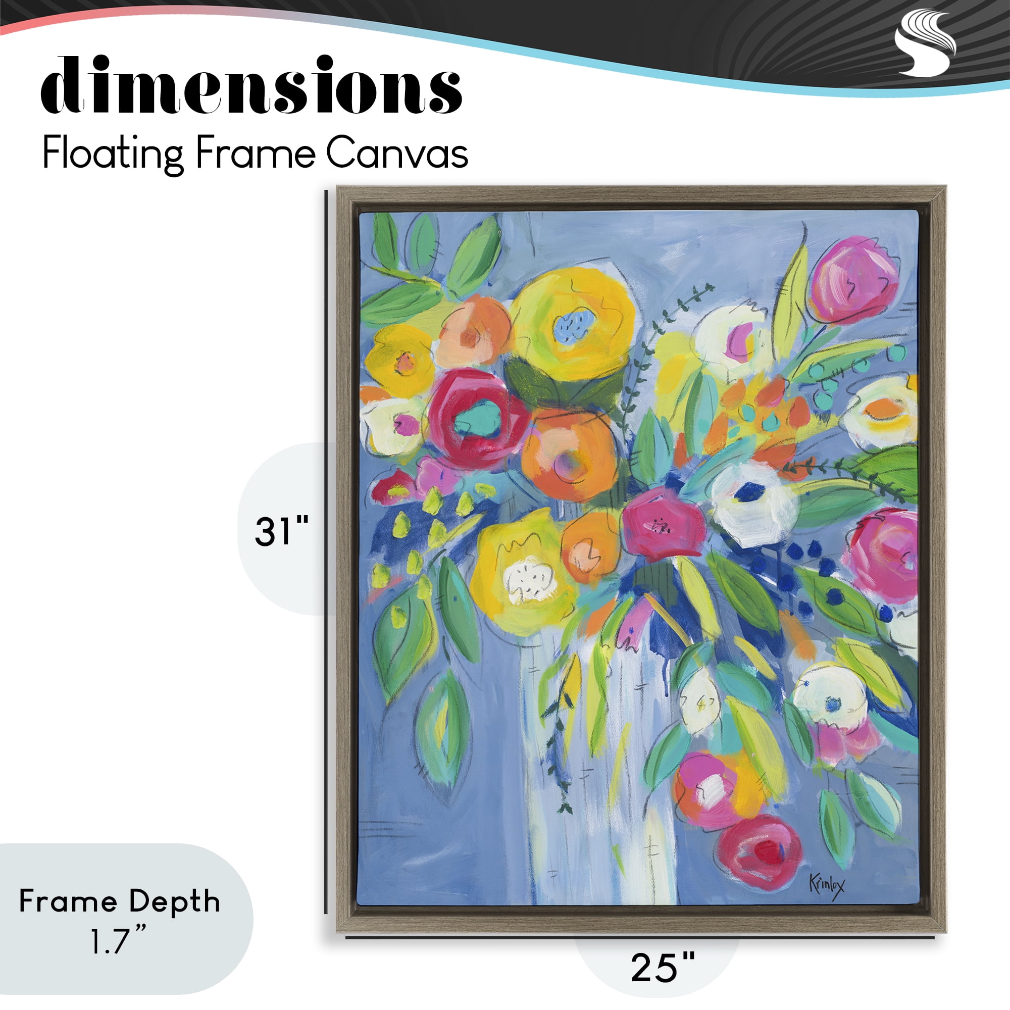Stupell Industries Cheerful Blossom Energy Brown Framed Floater Canvas Wall Art, design by Krinlox