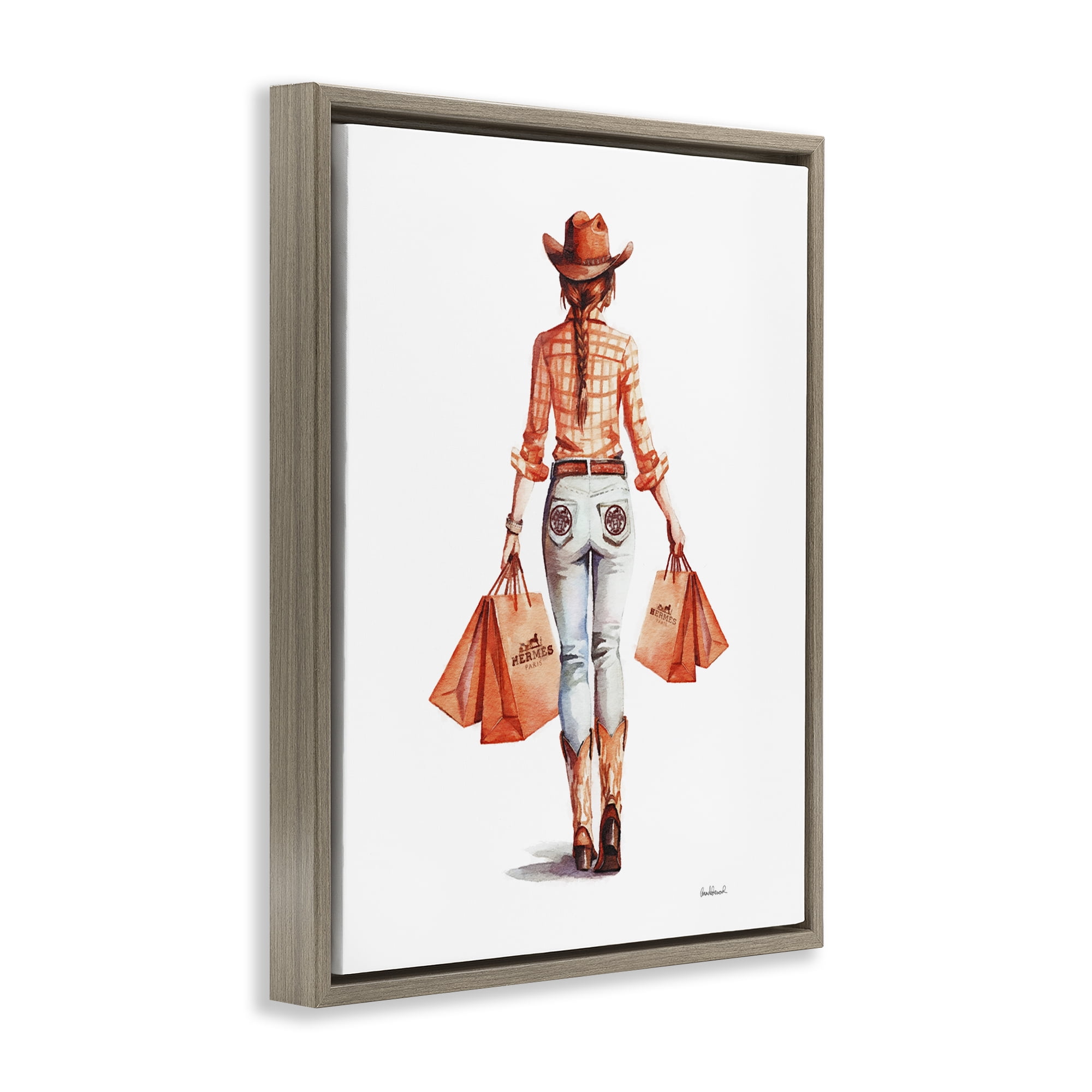 Stupell Industries Modern Chic Cowgirl People Painting Brown Floater Framed Canvas Art Print Wall Art, 17 x 21
