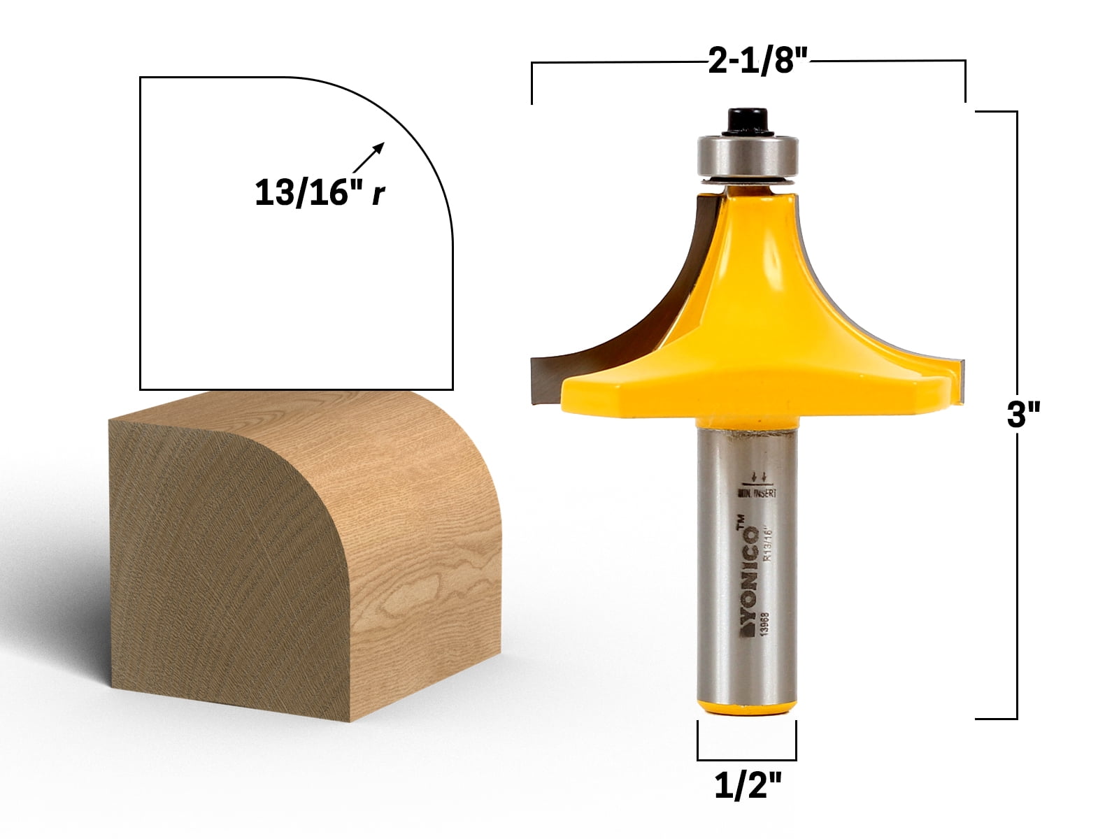 Yonico 13968 13/16-Inch Radius Round Over Edge Forming Router Bit 1/2-Inch Shank 