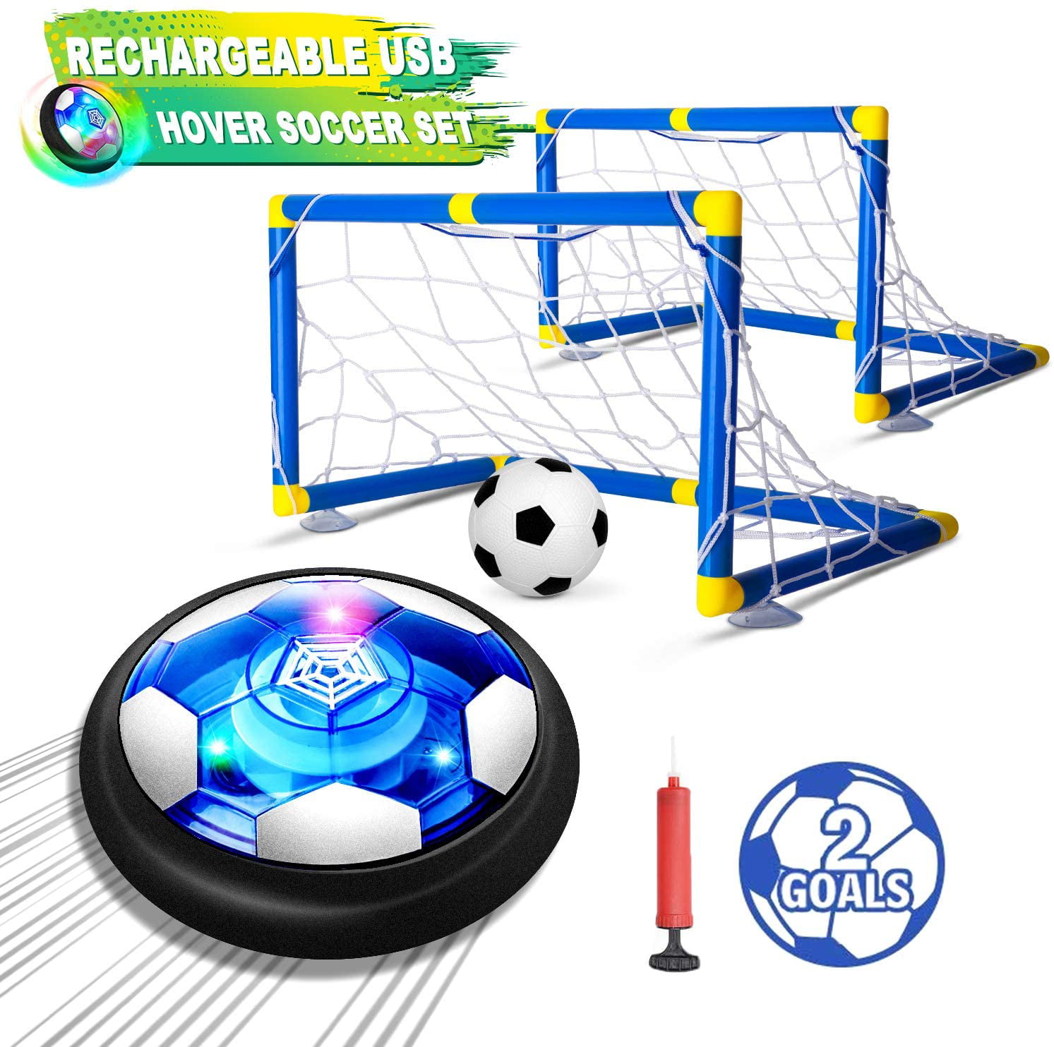 Kids Hover Soccer Ball Toys Rechargeable,Air Power Soccer Toy with 2 Goals Led Foam Bumper Indoor Outdoor Games Sports Soccer Ball Holiday Easter Birthday Gifts Boys Girls Toddlers Age 4 5 6 7 8 9