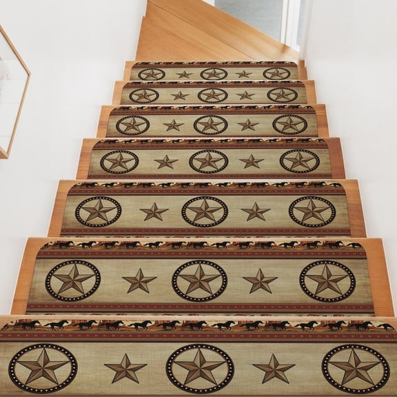 Vintage Running Horse Stair Treads Non Slip for Steps Western Rustic Star Brown 4 Pcs Reusable Adhesive Stair Runner Mats for Dogs Elders Carpet Treads Rugs for Staircase 8x30 In