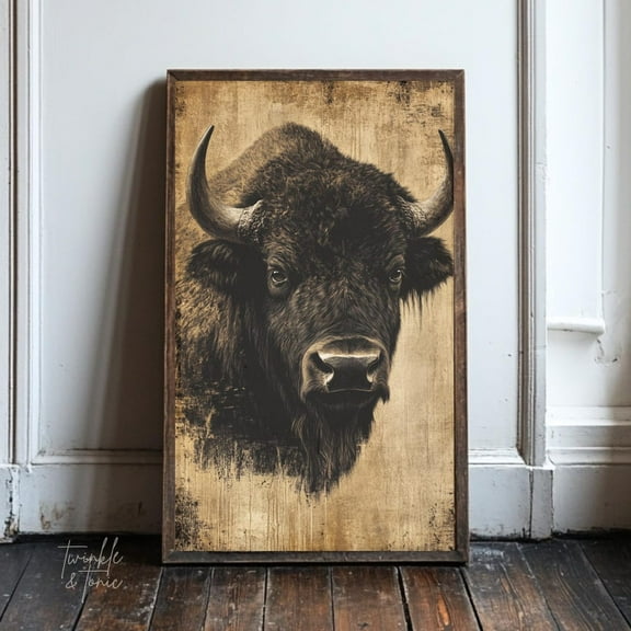 Vintage Buffalo Art Print Rustic Western Wall Dã©Cor Dark Academia Animal Poster Antique Bison Style UNFRAMED Poster, Wall Art for Decor, Present, 8x12
