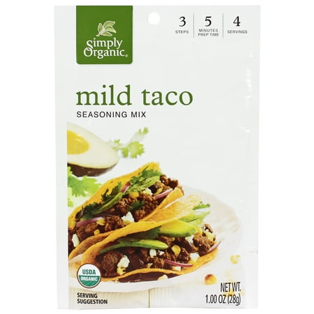 Simply Organic Mild Taco Seasoning  1-Ounce 12 Pack  Certified Organic  Kosher Mexican-Inspired Seasoning for Tacos  Dips  Burritos