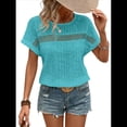 thumbnail image 2 of Blusas Bohemias de Punto con Cuello Redondo, Corta, Bordadas, con Encaje y Aberturas para Mujer Azul y Verde L, 2 of 9