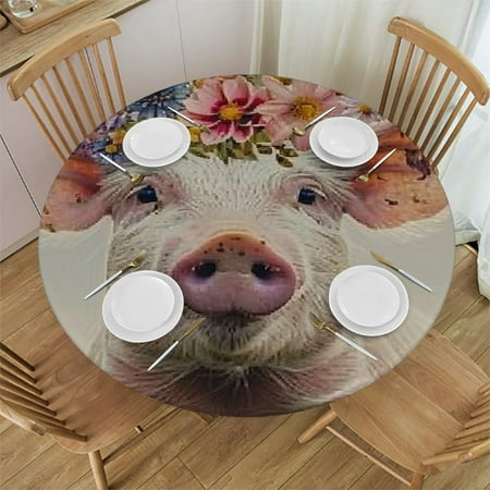 

Patifu Pig Flower Crown Flowers Round Tablecloth Stain-Resistant Washable 100% Polyester Fibers for Indoor Outdoor Restaurants Weddings Parties 54 -58