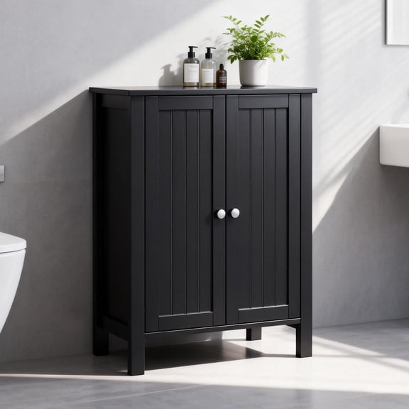 Ktaxon Bathroom Floor Cabinet Storage with 2 Doors and Adjustable Shelves, Black
