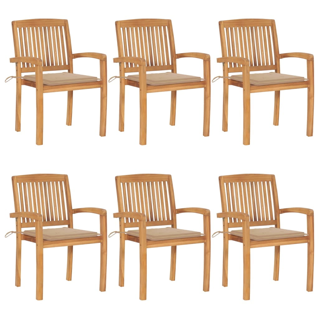Gecheer Stacking Patio Chairs with Cushions 6 pcs Solid Teak Wood