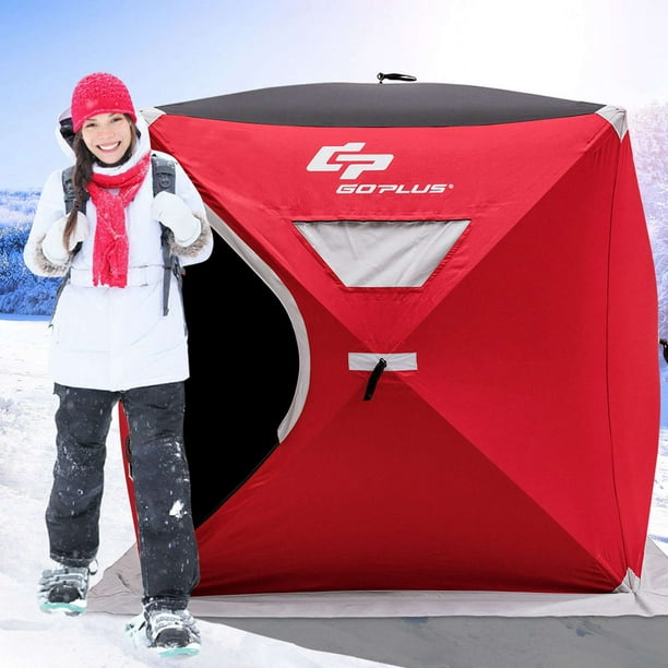 Costway Portable 2-person Pop-up Ice Shelter Fishing Tent Shanty Ice  Anchors Red 