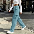 thumbnail image 4 of Inleife Women Wide Leg Cargo Sweatpants Elastic Drawstring High Waist Casual Solid Track Pants with Multi Pockets, Loose Straight Loungewear Athletic Pants for Streetwear Daily Outfits, 4 of 6
