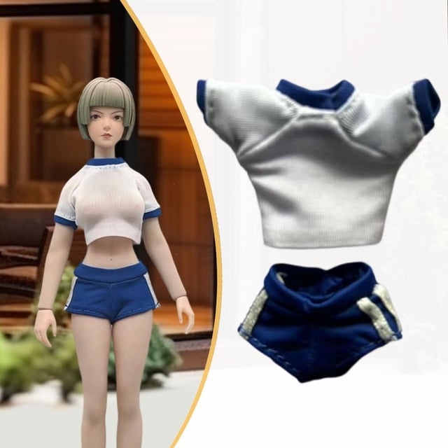 Conjunto de ropa para figuras de acción 1/12: top corto y pantalones cortos. Conjunto de ropa deportiva de moda para muñecas. Camisa de corta Azul