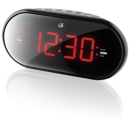 GPX C253B Dual Alarm Clock AM/FM Radio with 1.2-Inch Red LED Display Black