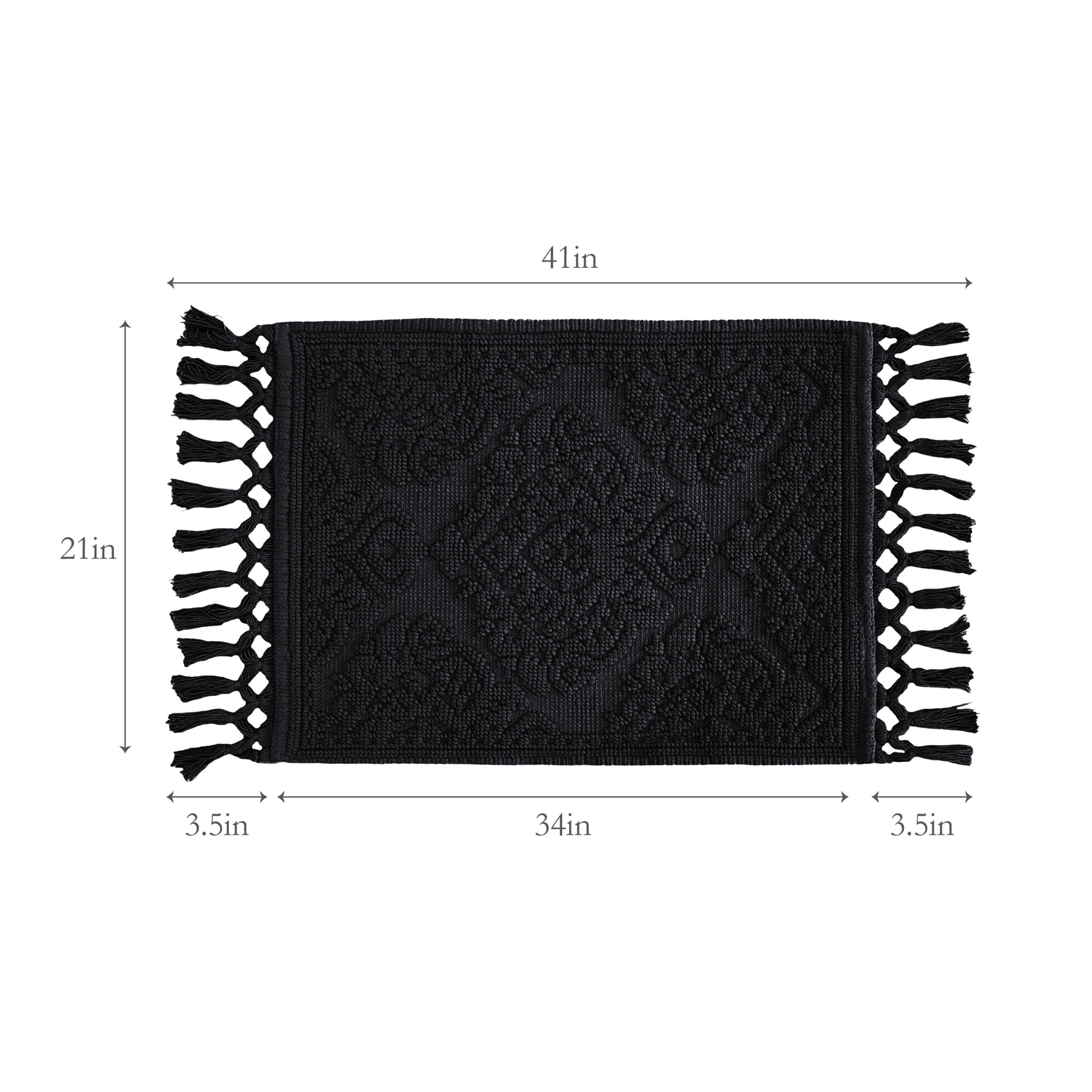 Jean Pierre Ricardo Cotton Fringe 21 x 34 in. Bath Rug, Black