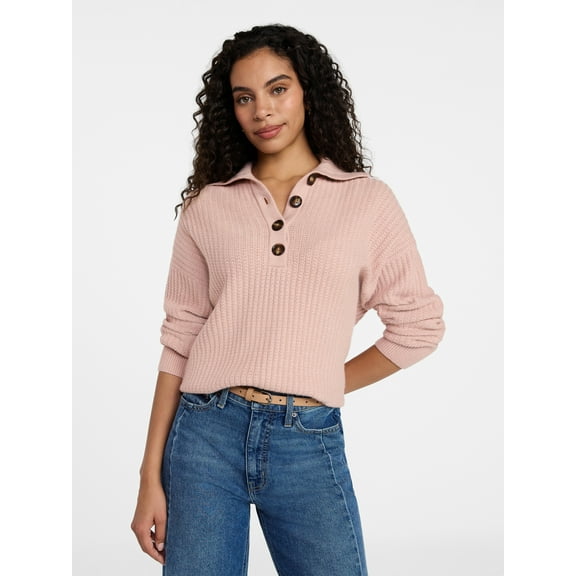 Time and Tru Women's Pullover Henley Sweater, Sizes XS-XXXL