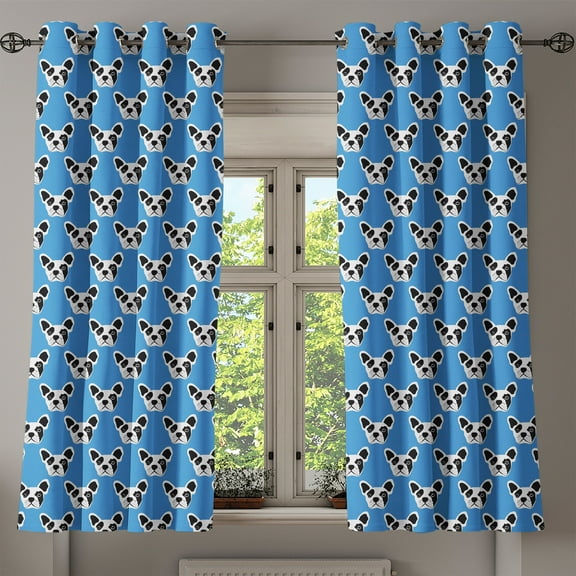 Ambesonne Bulldog Grommet Curtain, Hipster Funny Puppies, 50" x 63", Blue Black and White