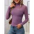 thumbnail image 2 of Women'S Sexy- Mock Turtle Neck Long Sleeve Tops Sheer Mesh Ruched Trendy Going Out Shirts Blouse Smoke  S, 2 of 8
