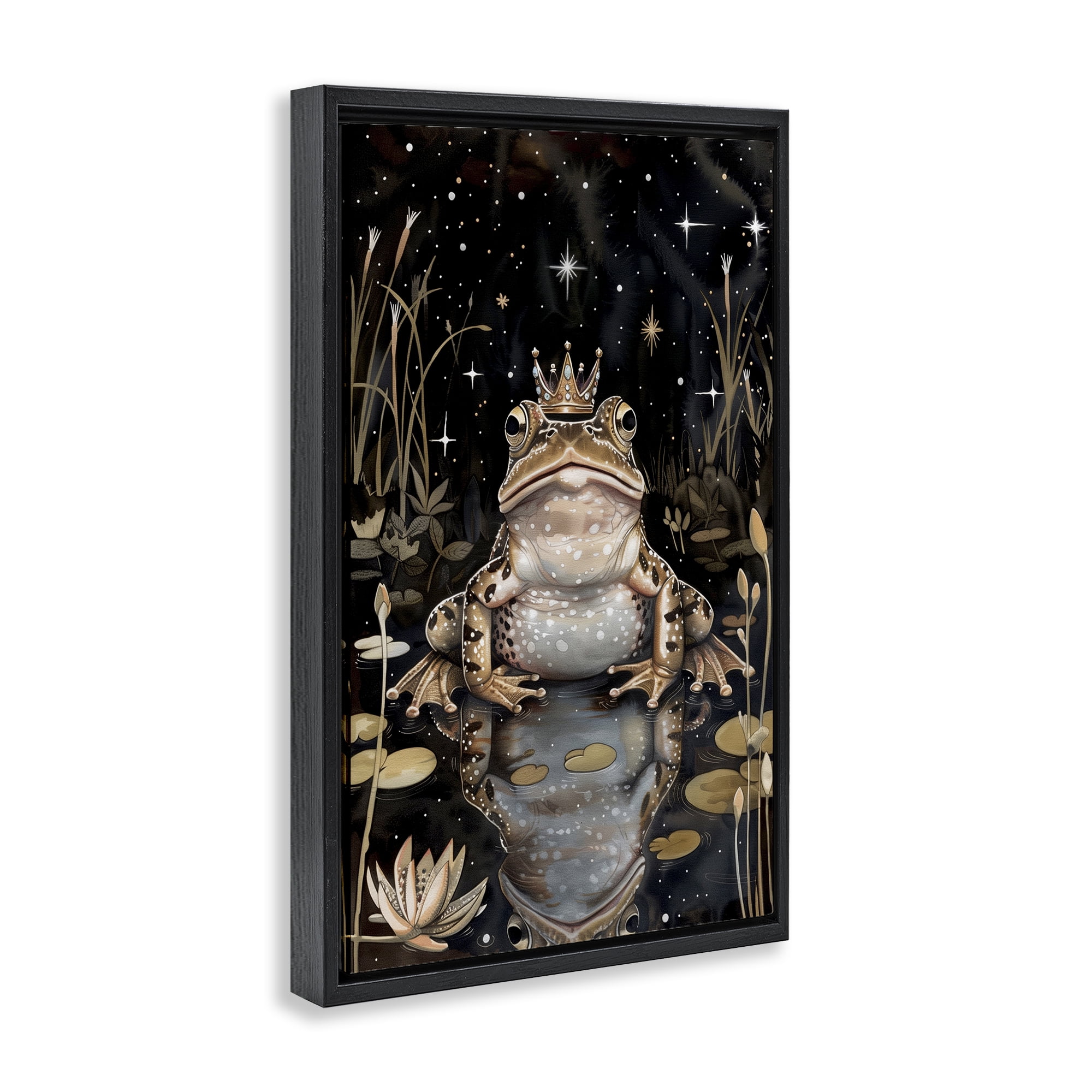 Stupell Industries Regal Toad at Night Animals & Insects Painting Black Floater Framed Art Print Wall Art, 17 x 25
