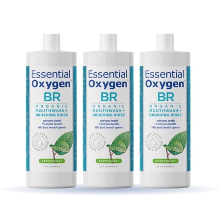 Essential Oxygen BR Organic Mouthwash, Alcohol-Free, Peppermint, 32 oz, 3 Pack