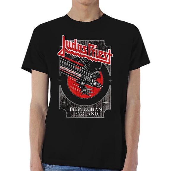 Judas Priest Unisex T-Shirt Silver and Red Vengeance (Small)