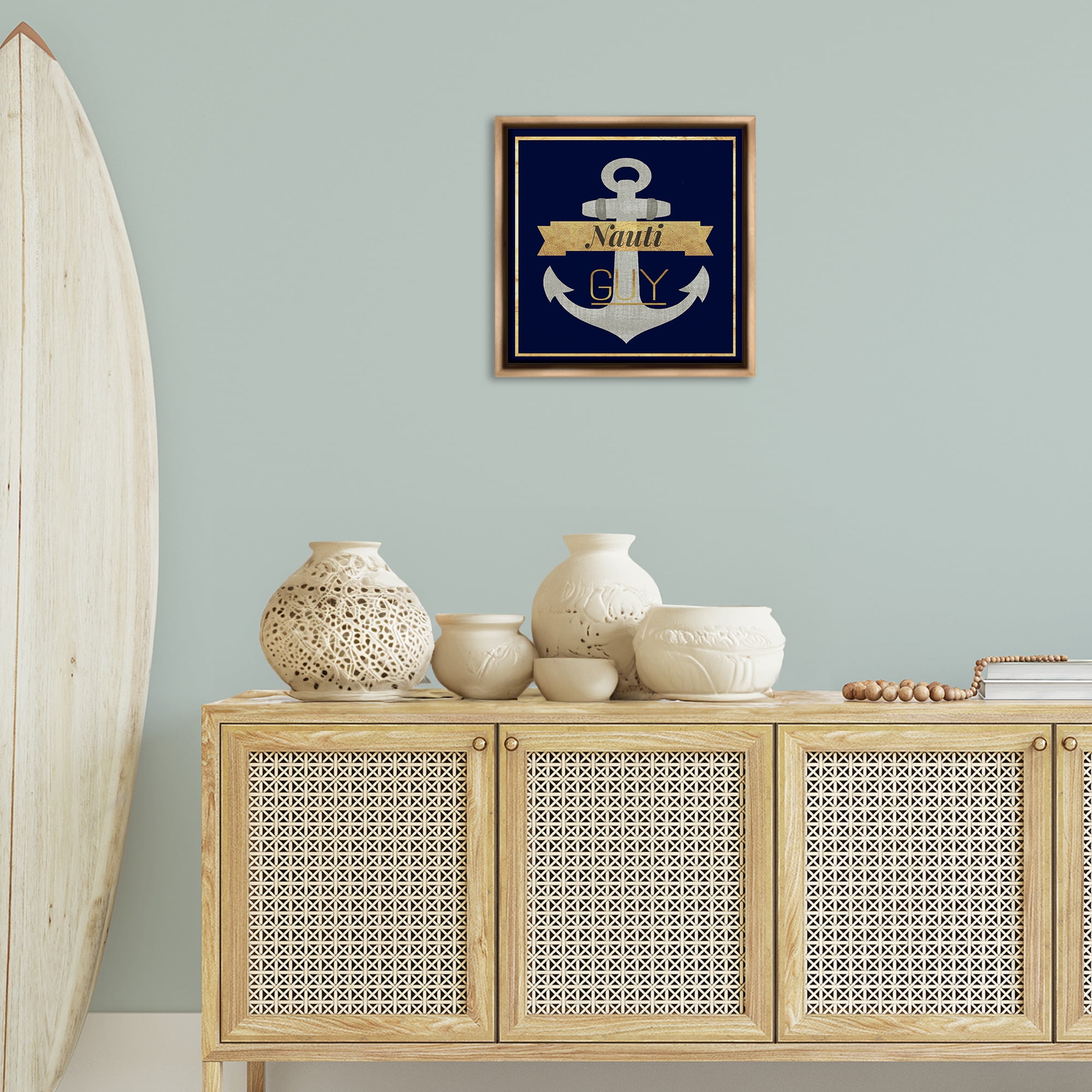Stupell Industries Nauti Guy with Anchor Novelty & Humor Painting Brown Floater Framed Canvas Art Print Wall Art, 18 x 18