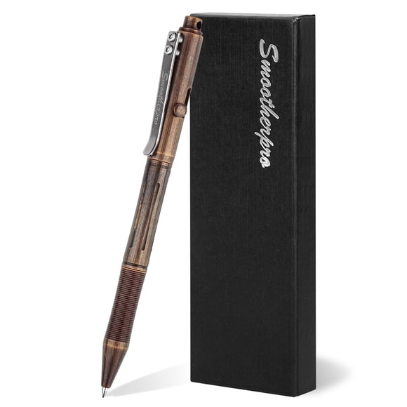 SMOOTHERPRO Bolt Action Pen, Solid Brass Ballpoint Pen Compatible with Pilot G2 Refill, Weighted Heavy Pen for Tremor Parkinson Arthritic Hand, Plate
