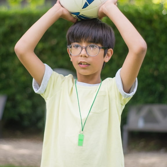 WEUVEB Loud Neon Plastic Whistles with Necklaces, Lightweight Teacher Training Whistles, 24 Pieces for Sports and Safety